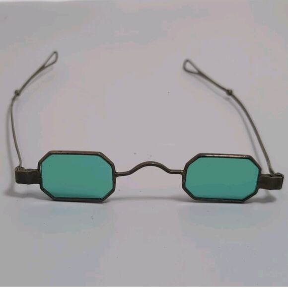 Antique Victorian Octagonal Green Glass Telescoping Eyeglasses Spectacles - Picture 1 of 10